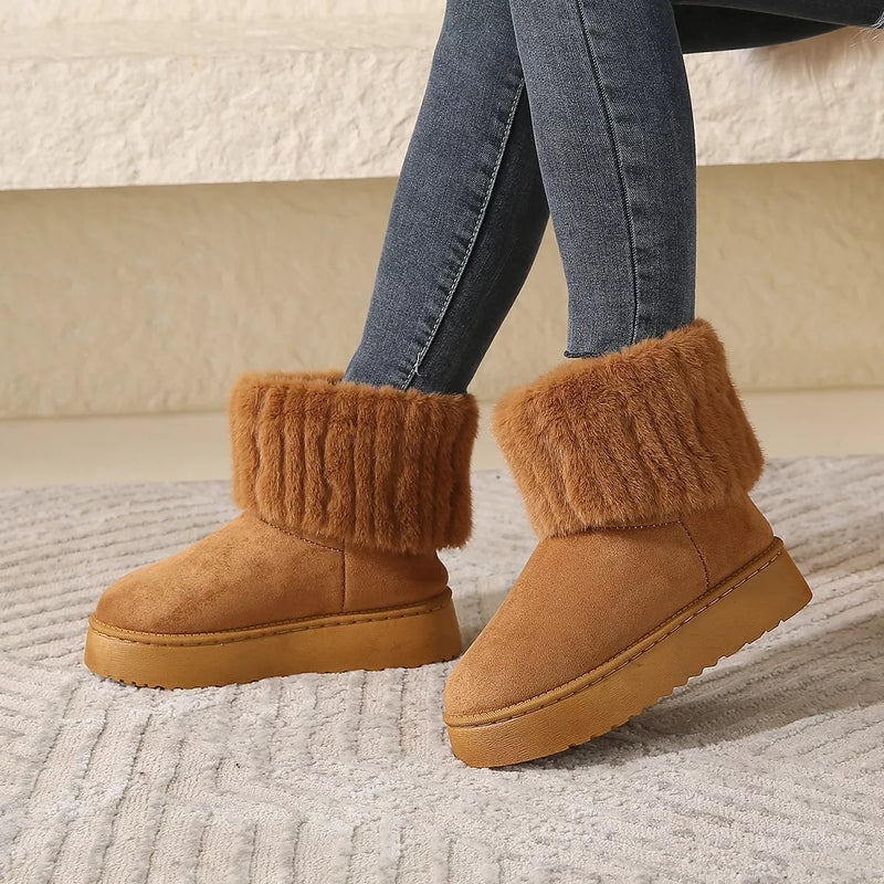 Fuzzy Round Toe Platform Boots