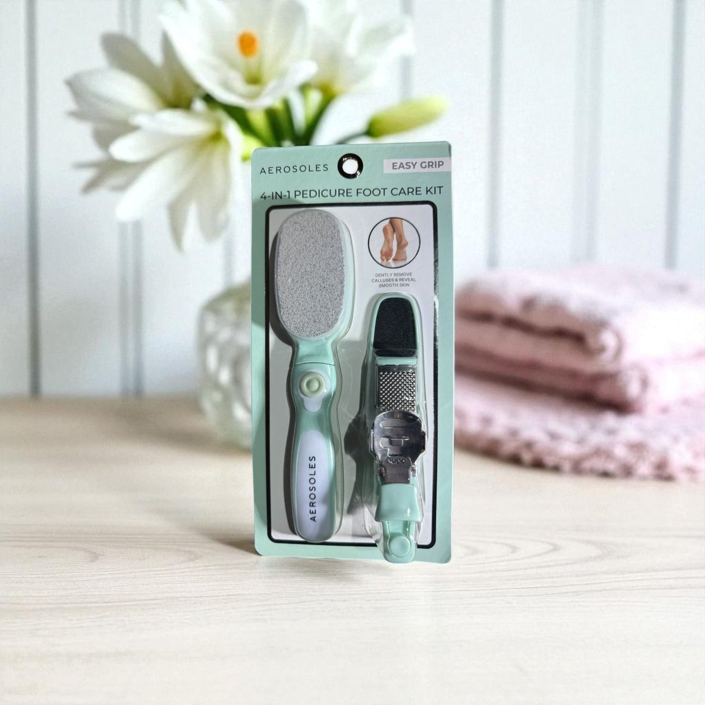 Aerosoles 4 - in - 1 Pedicure Foot Care Kit – Easy Grip Exfoliating Tool Set for Smooth, Beautiful Feet - Knack'd Up