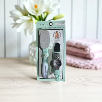 Aerosoles 4 - in - 1 Pedicure Foot Care Kit – Easy Grip Exfoliating Tool Set for Smooth, Beautiful Feet - Knack'd Up