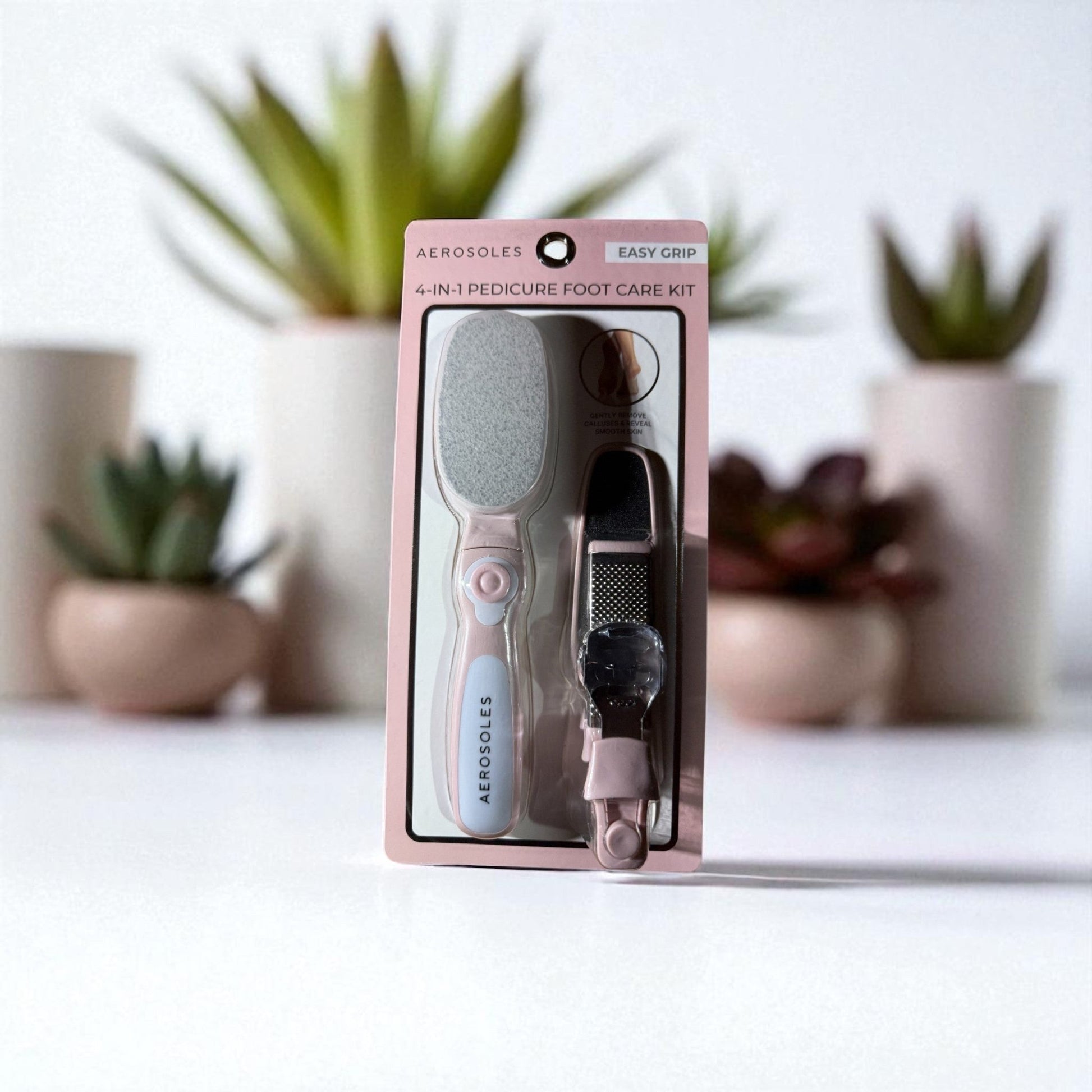 Aerosoles 4 - in - 1 Pedicure Foot Care Kit – Easy Grip Exfoliating Tool Set for Smooth, Beautiful Feet - Knack'd Up