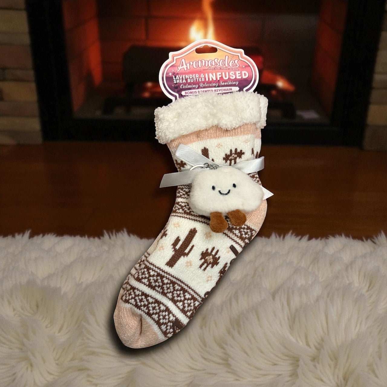 Aromasoles Lavender & Shea Butter Infused Cozy Socks – Calming, Relaxing & Soothing Scented Slipper Socks with Bonus Keychain - Knack'd Up