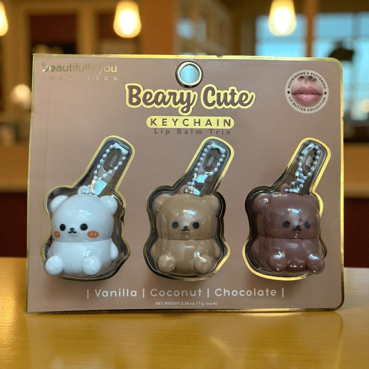 Beary Cute Lip Balm Trio Keychain Set – Vanilla, Coconut & Chocolate Moisturizing Lip Balms - Knack'd Up