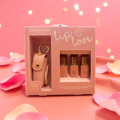 Beautifully You Lip Lover Set – 3 Luxurious Lipsticks with Heart Mirror & Keychain Case | On - the - Go Makeup Gift Set - Knack'd Up
