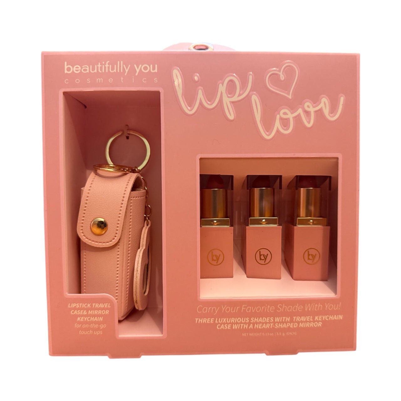 Beautifully You Lip Lover Set – 3 Luxurious Lipsticks with Heart Mirror & Keychain Case | On - the - Go Makeup Gift Set - Knack'd Up