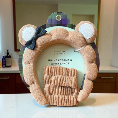 Beauty Balance Spa Headband & Wristbands Set – Soft Plush Skincare Hair Wrap with Cute Bear Ears for Facial, Makeup & Self - Care Routines - Knack'd Up