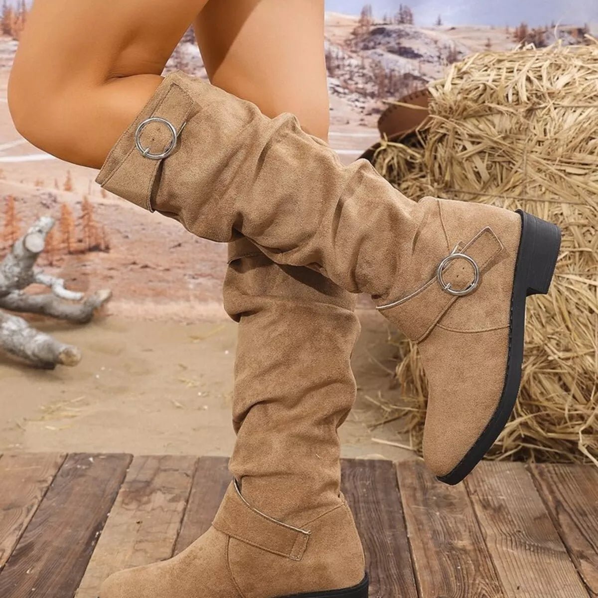 Block Heel Boots with Buckle Detail - Knack'd Up