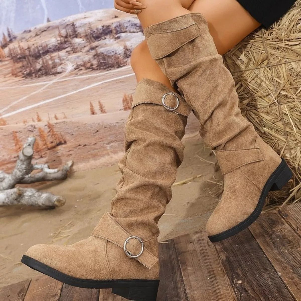 Block Heel Boots with Buckle Detail - Knack'd Up