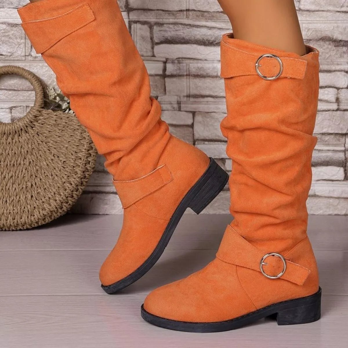 Block Heel Boots with Buckle Detail - Knack'd Up