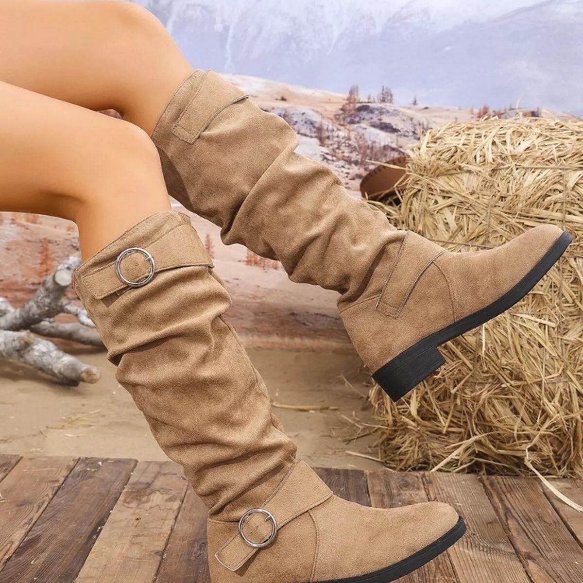 Block Heel Boots with Buckle Detail - Knack'd Up