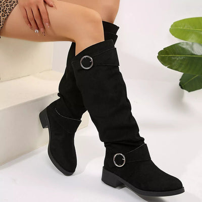 Block Heel Boots with Buckle Detail - Knack'd Up