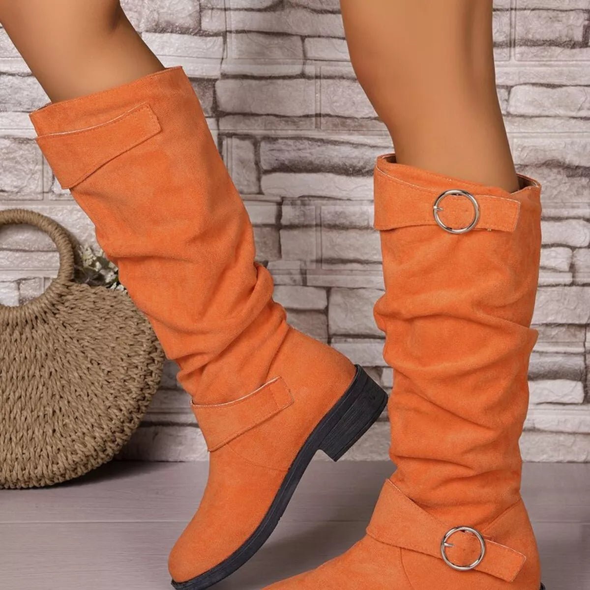 Block Heel Boots with Buckle Detail - Knack'd Up