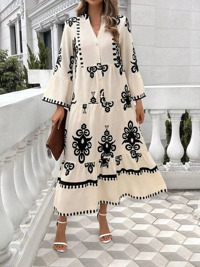 Bohemian Print Tiered Midi Dress - Knack'd Up