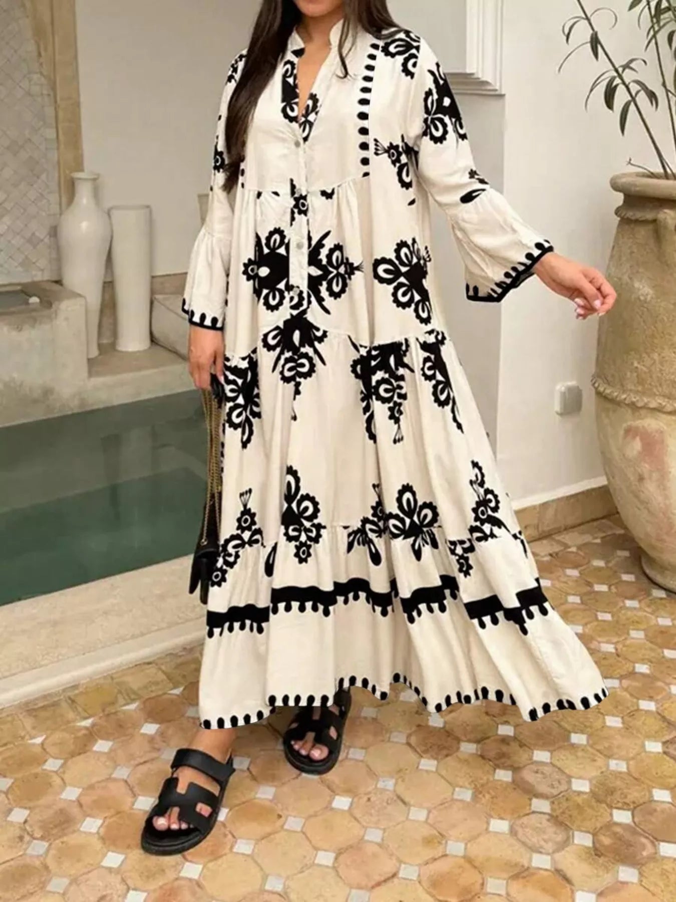 Bohemian Print Tiered Midi Dress - Knack'd Up