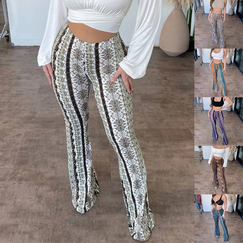 Boho Print Flare Pants – High - Waist Stretchy Retro Vibe Bell Bottoms - Knack'd Up