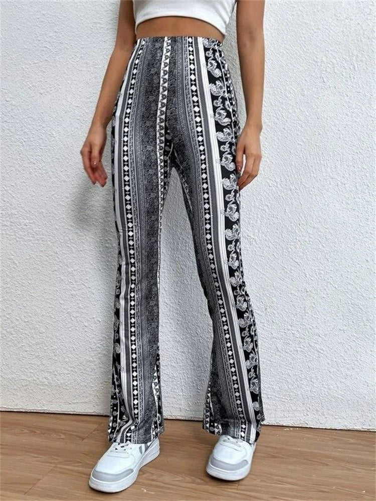 Boho Print Flare Pants – High - Waist Stretchy Retro Vibe Bell Bottoms - Knack'd Up