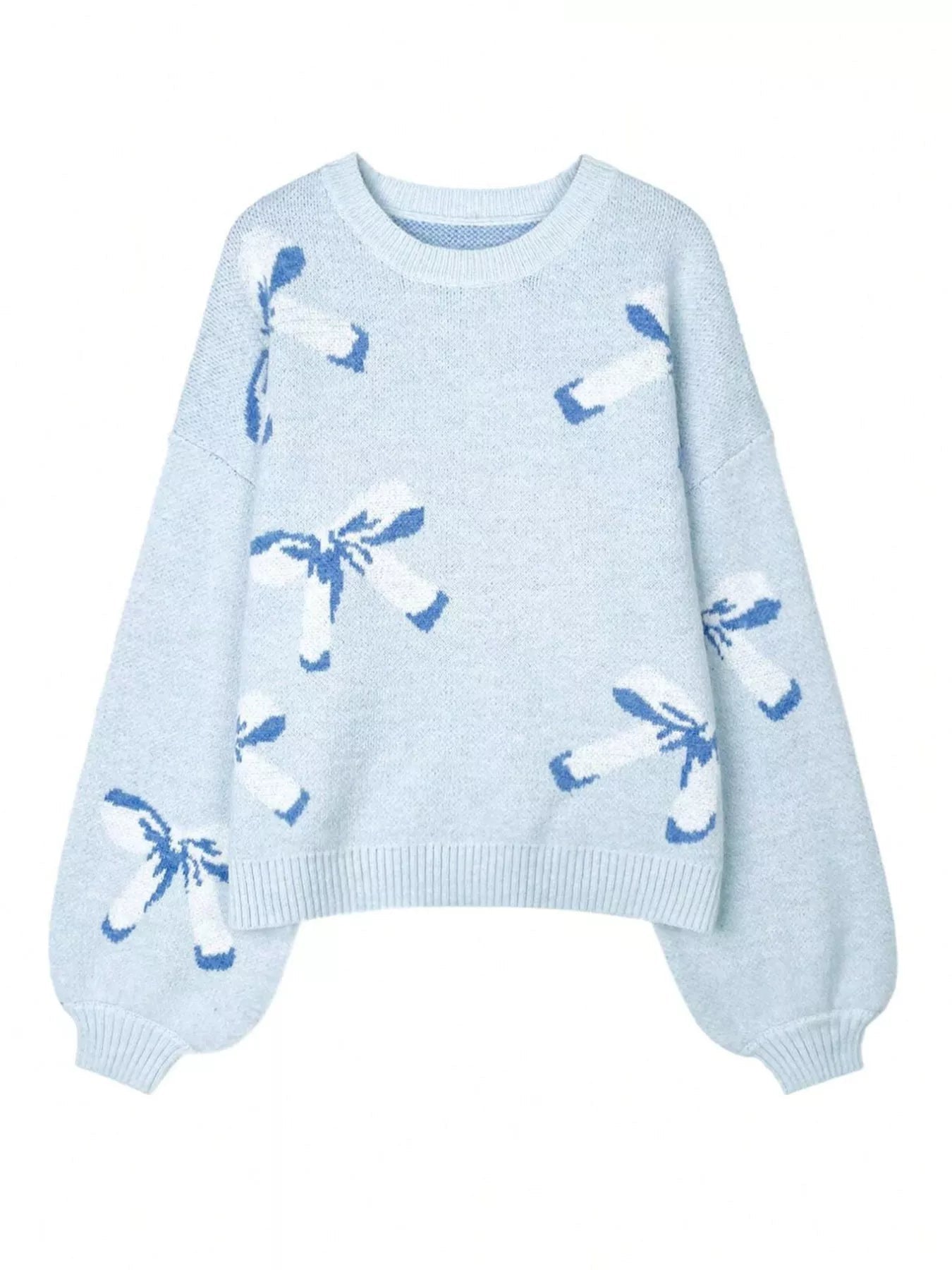 Bow Round Neck Dropped Shoulder Sweater - Knack'd Up