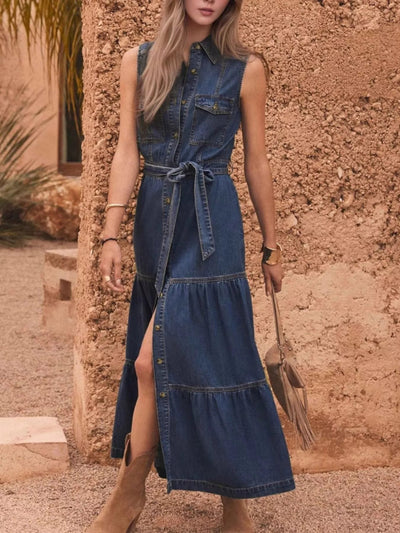Button Front Sleeveless Denim Dress - Knack'd Up