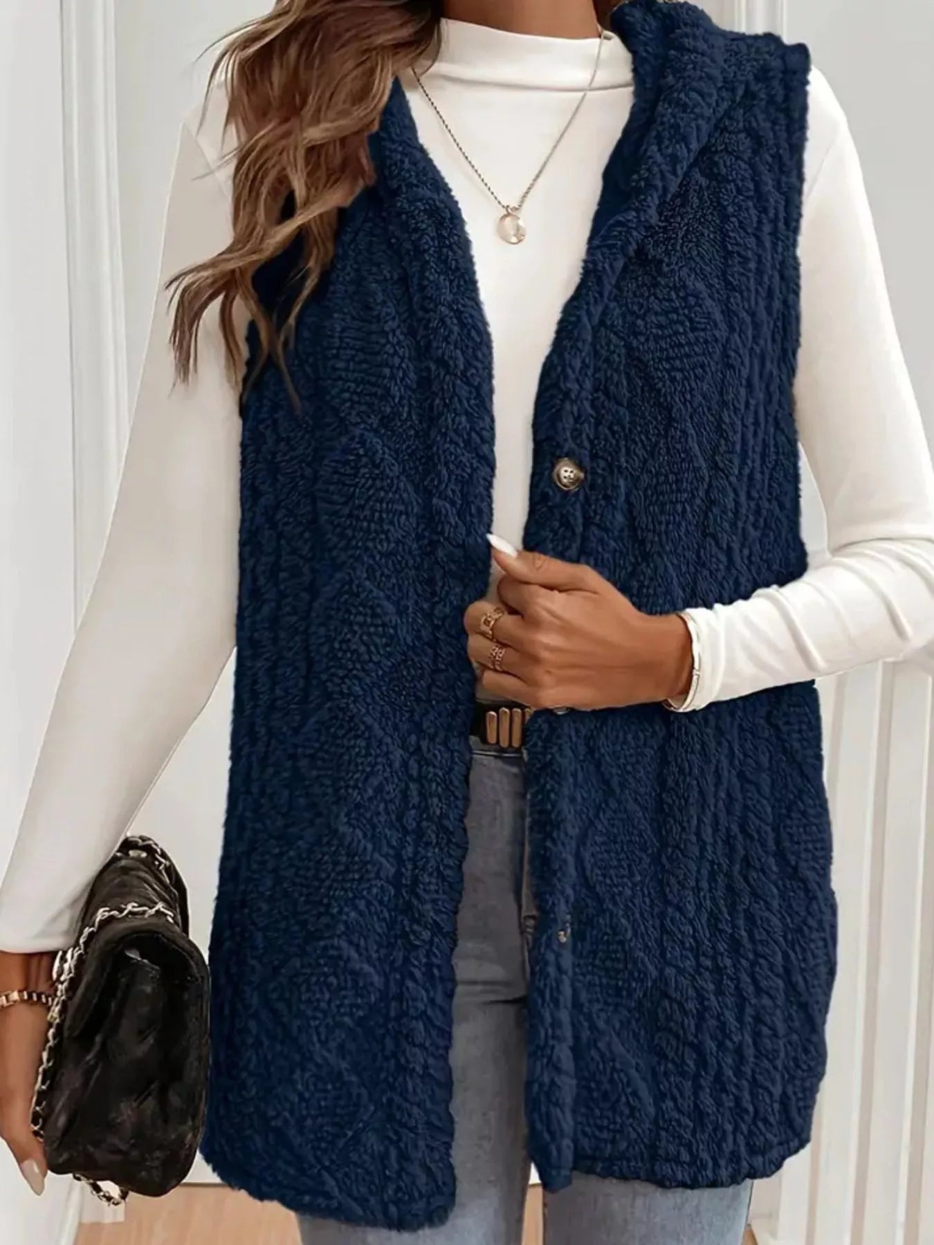 Button Up Plush Hooded Vest Coat - Knack'd Up