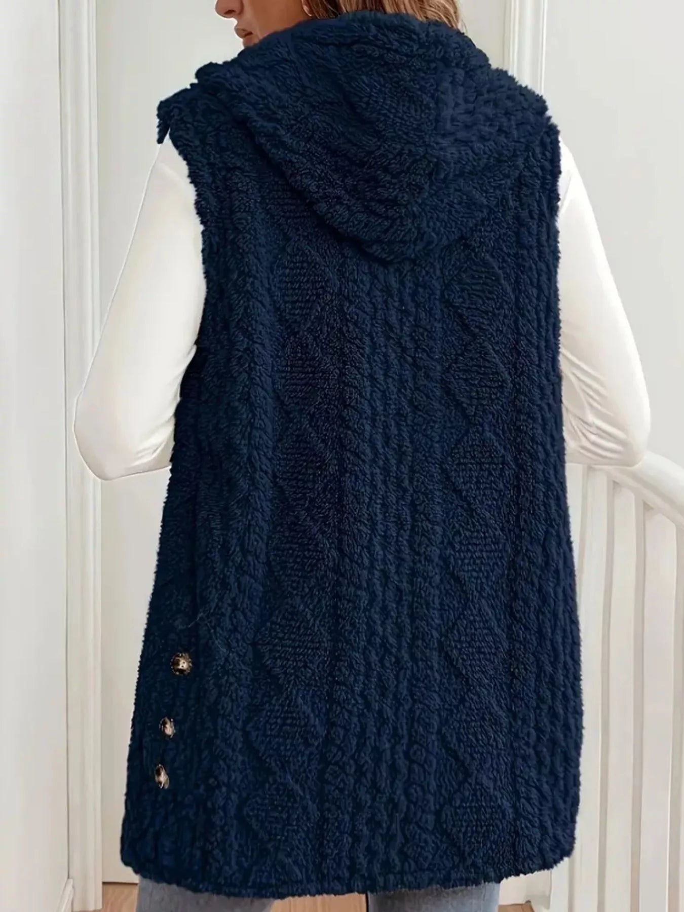 Button Up Plush Hooded Vest Coat - Knack'd Up