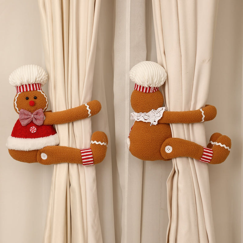 Cartoon Gingerbread Man Window Curtain Decoration for Christmas Party Play Doll - Knack'd Up