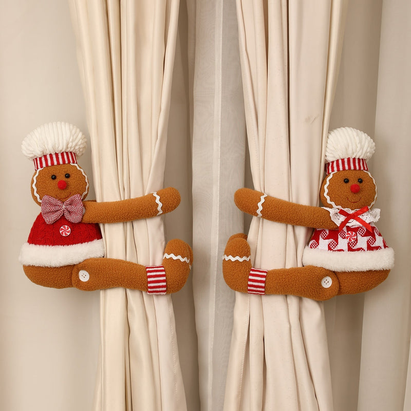 Cartoon Gingerbread Man Window Curtain Decoration for Christmas Party Play Doll - Knack'd Up