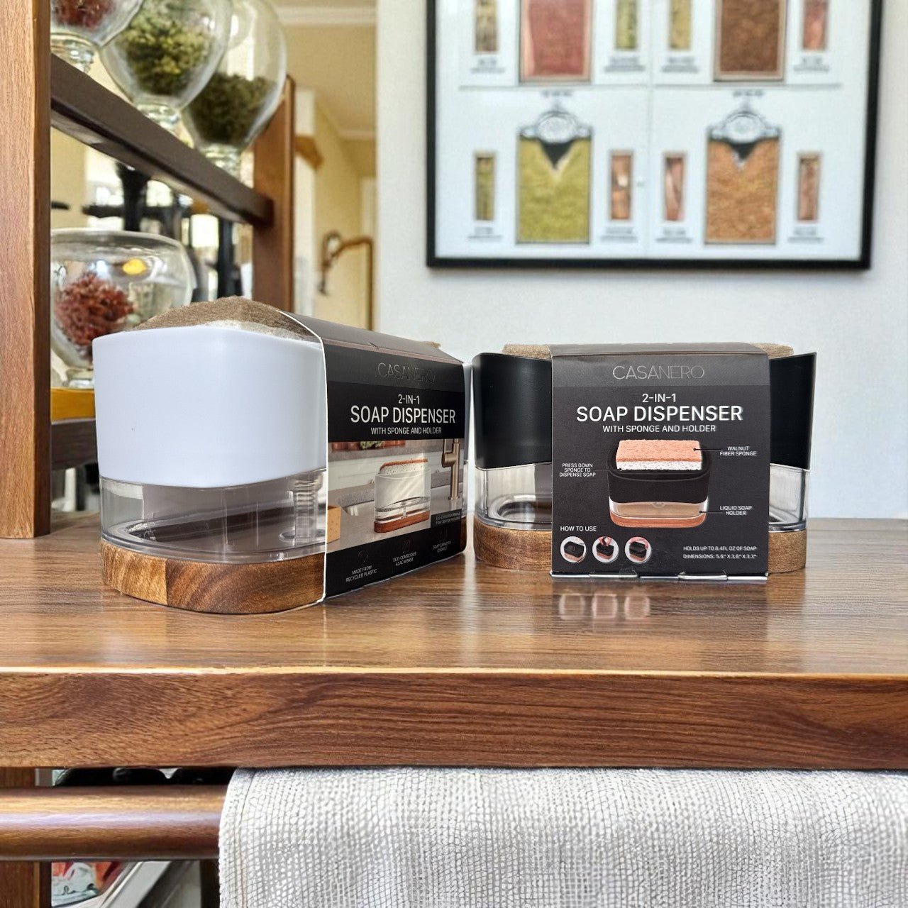 Casanero 2 - in - 1 Soap Dispenser with Sponge Holder – Sleek Kitchen Sink Organizer for Effortless Cleaning - Knack'd Up