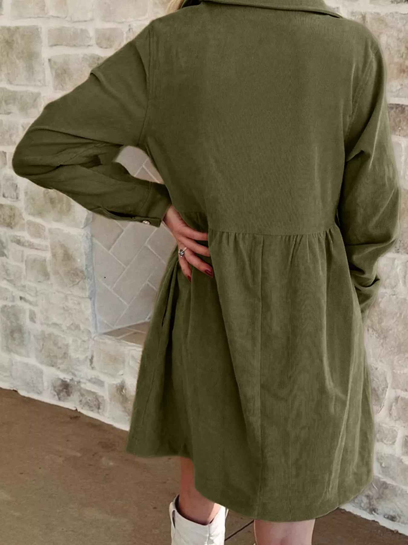 Casual Corduroy Button Detail Mini Dress - Knack'd Up