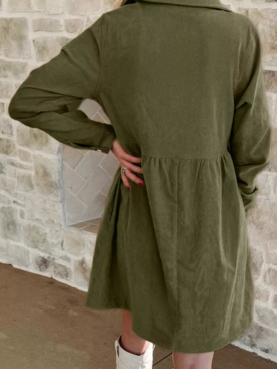 Casual Corduroy Button Detail Mini Dress - Knack'd Up