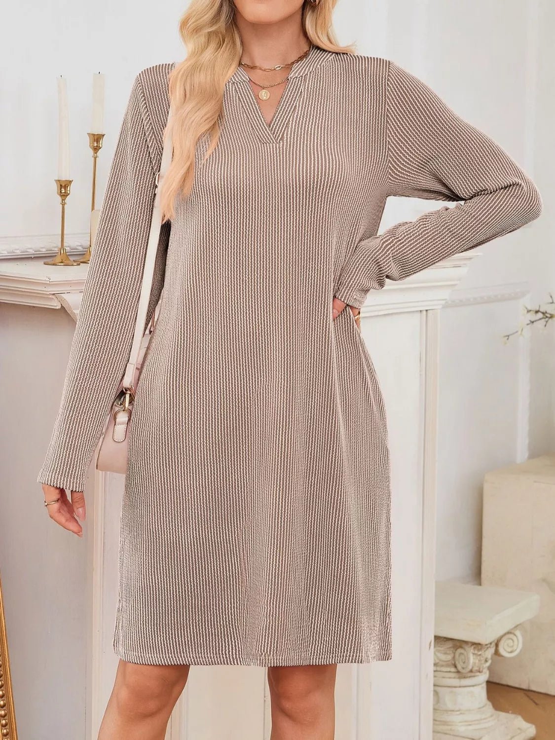 Casual Ribbed Knit Long Sleeve Dress - Knack'd Up