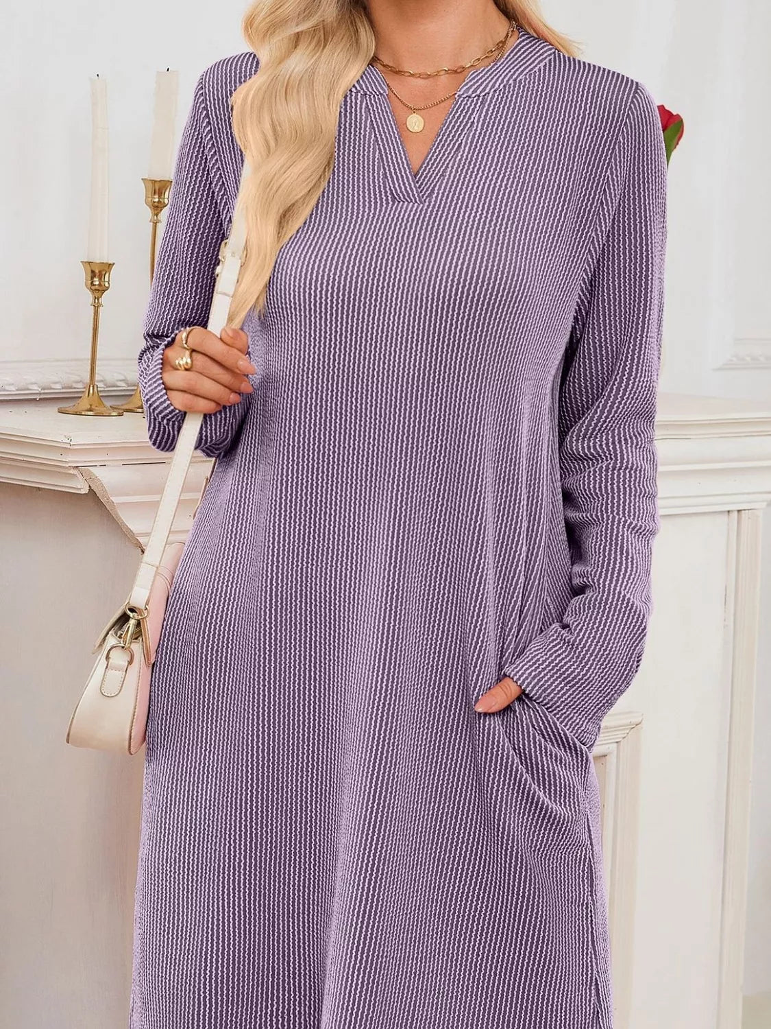 Casual Ribbed Knit Long Sleeve Dress - Knack'd Up