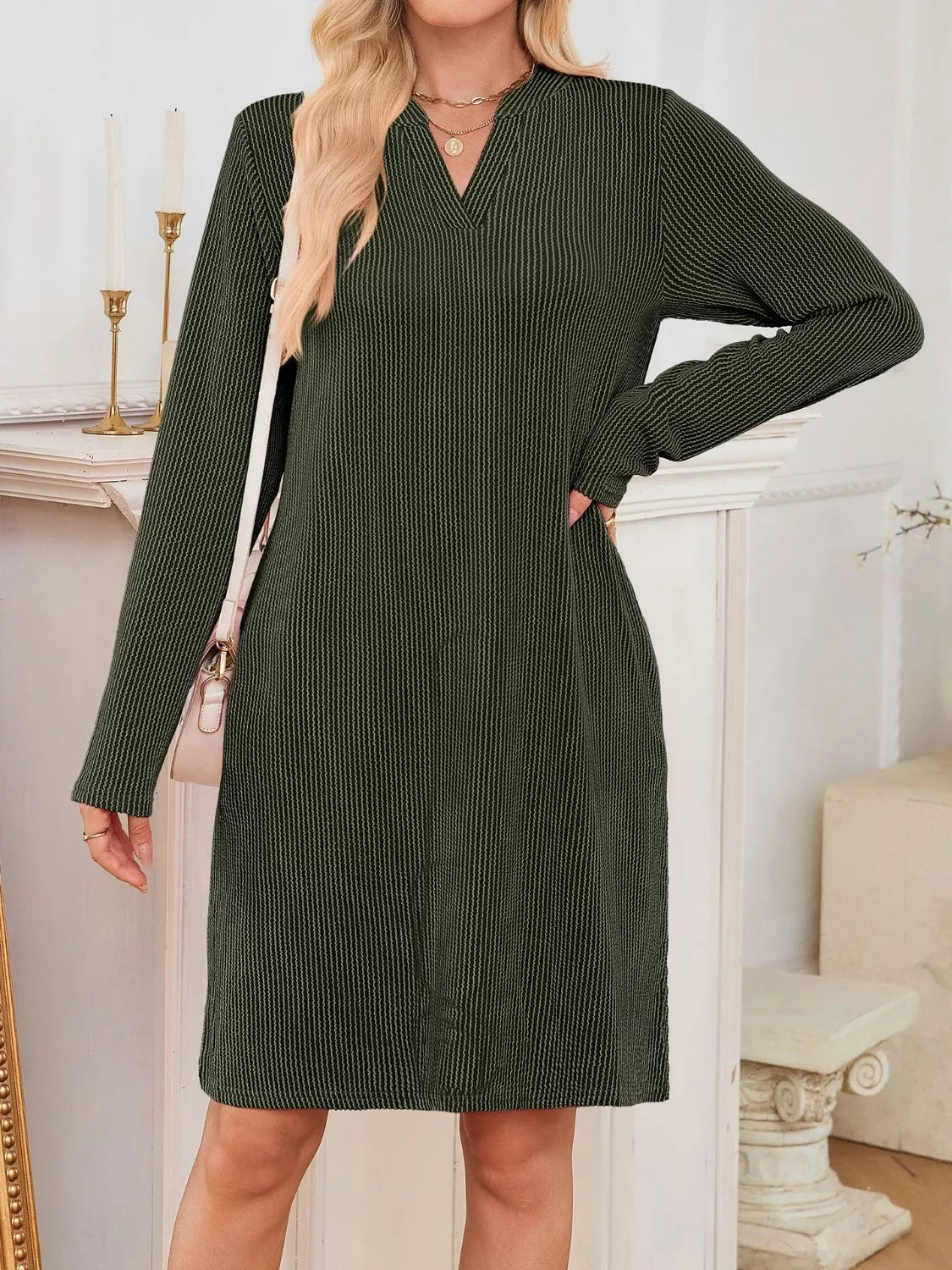 Casual Ribbed Knit Long Sleeve Dress - Knack'd Up