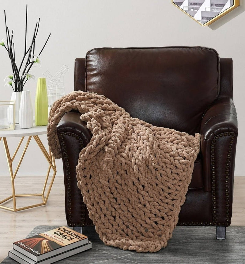 Chenille Chunky Knit Throw Blanket - Mushroom - Knack'd Up