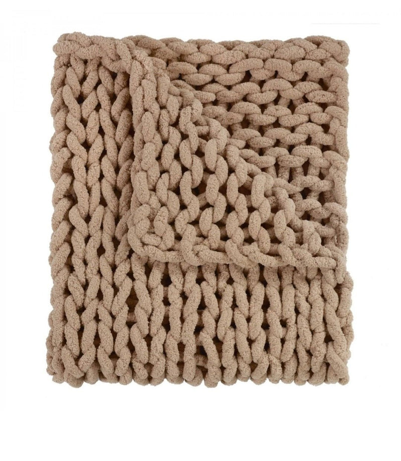 Chenille Chunky Knit Throw Blanket - Mushroom - Knack'd Up