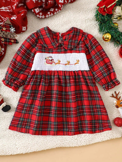 Children's Christmas Plaid Embroidered Smocked Dress - Knack'd Up