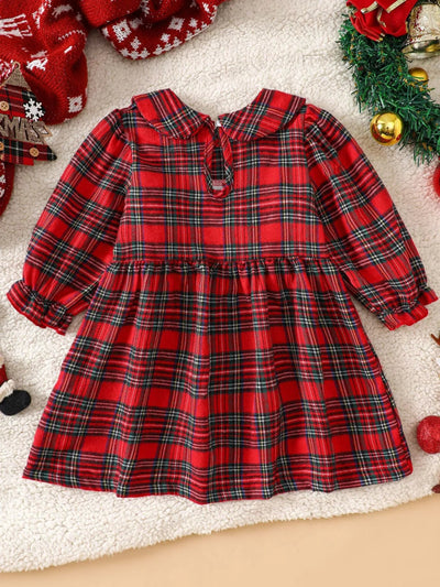 Children's Christmas Plaid Embroidered Smocked Dress - Knack'd Up