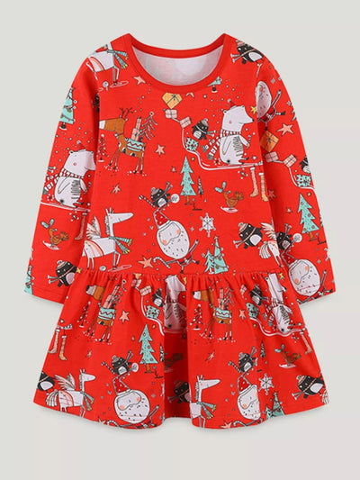 Children's Christmas Print Long Sleeve Dress - Knack'd Up