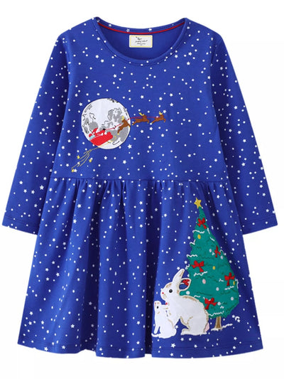 Children's Christmas Theme Long Sleeve Dress - Knack'd Up