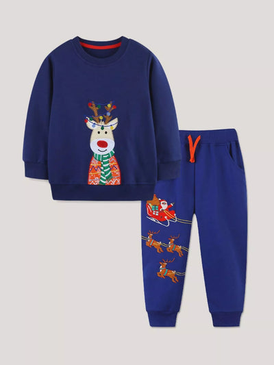 Children's Reindeer Embroidered Christmas Outfit Set - Knack'd Up