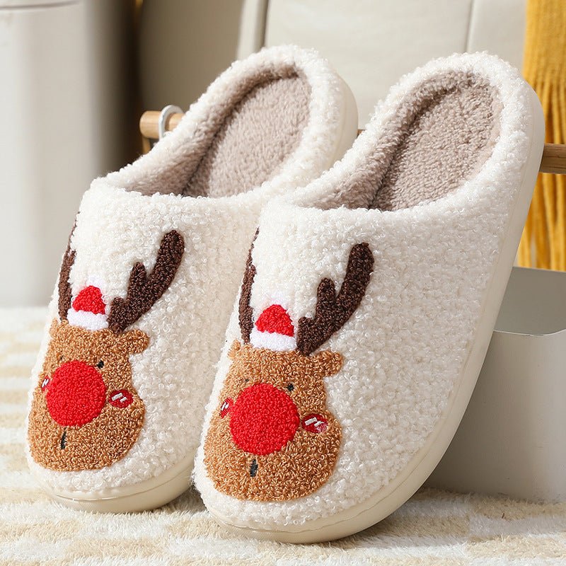 Christmas Elk Cozy Slippers – Warm Plush Holiday House Shoes for Women & Men - Knack'd Up