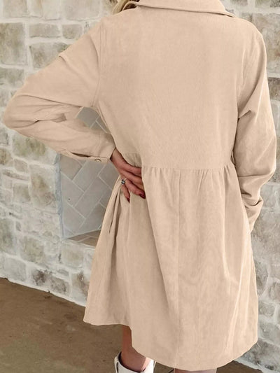 Corduroy Half Button Collared Long Sleeve Mini Dress - Knack'd Up