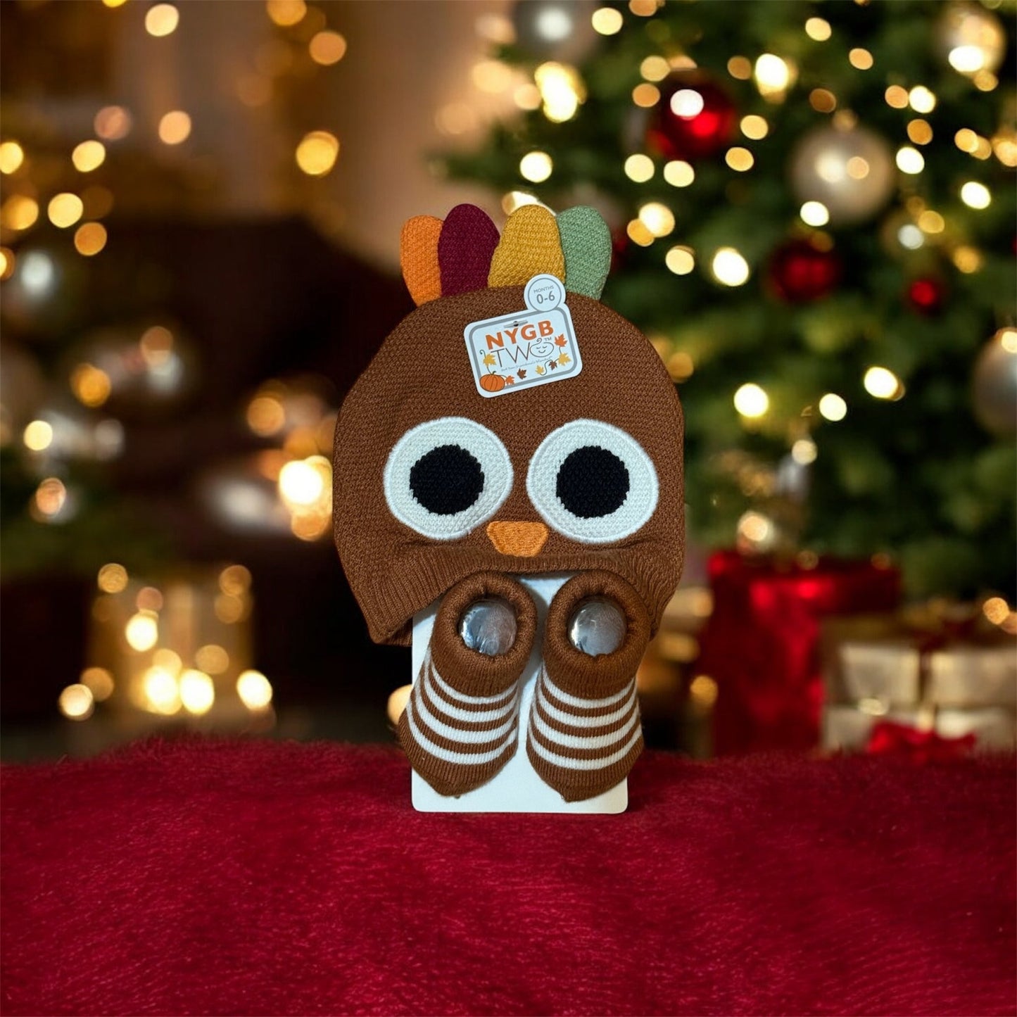 Cozy Thanksgiving Baby Hat & Booties Set for 0 - 6 Months - Knack'd Up