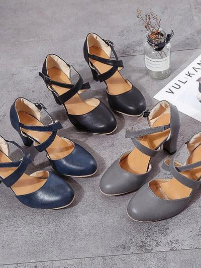 Cross - Strap Block Heel Pumps - Knack'd Up