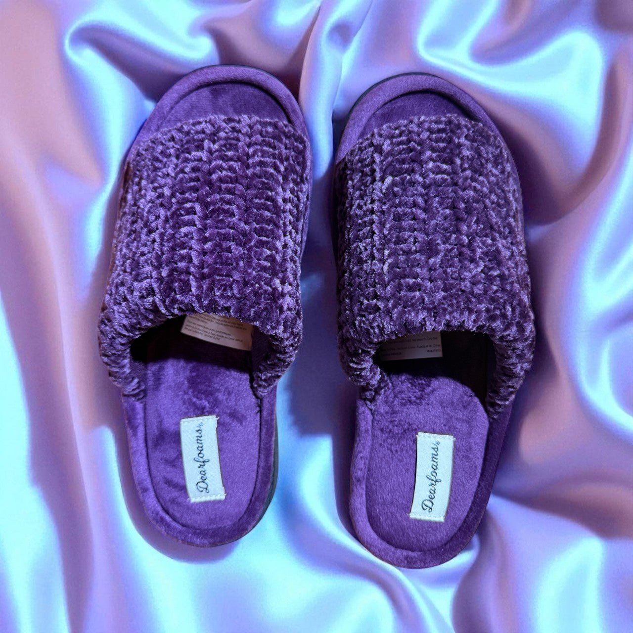 Dearfoams Plush Memory Foam Slippers – Ultra Soft Indoor House Shoes for Women (Purple) - Knack'd Up