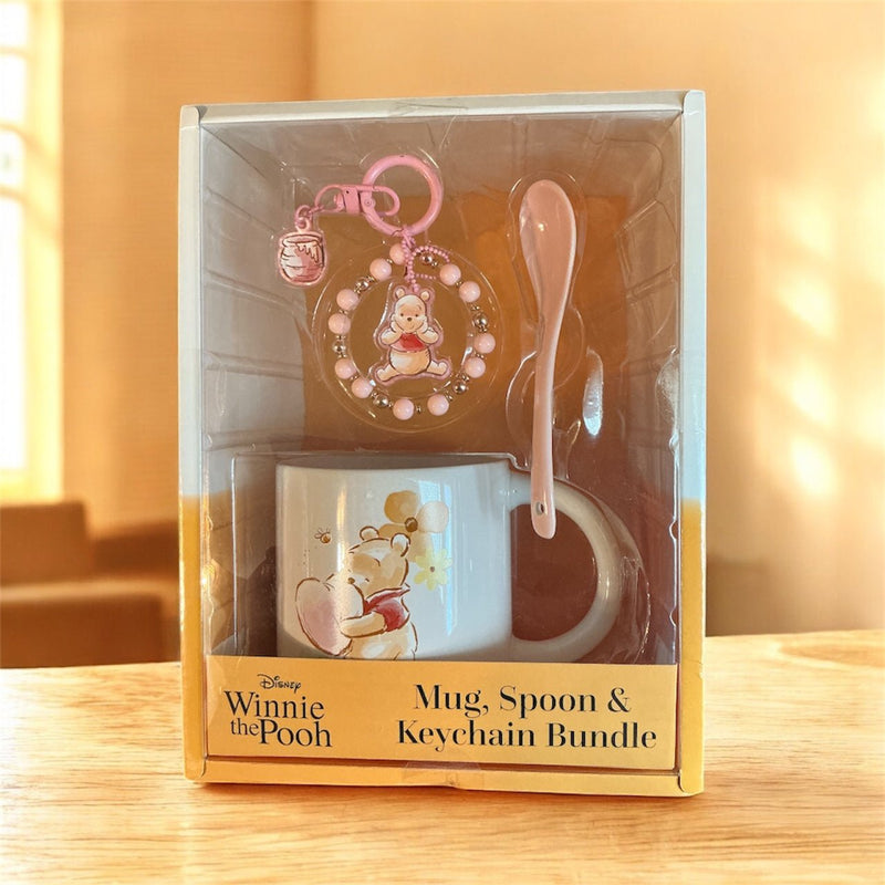 Disney Winnie the Pooh Mug Gift Set – Ceramic Mug, Matching Spoon & Cute Pooh Keychain Bundle | Perfect Gift for Kids & Adults