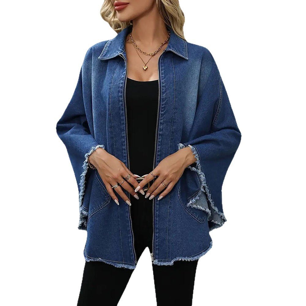 Distressed Denim Cape Jacket – Oversized Frayed Edge Statement Piece - Knack'd Up