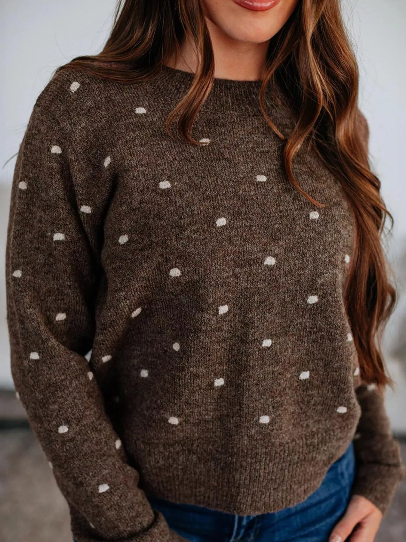 Dotted Print Ribbed Edge Knit Sweater - Knack'd Up