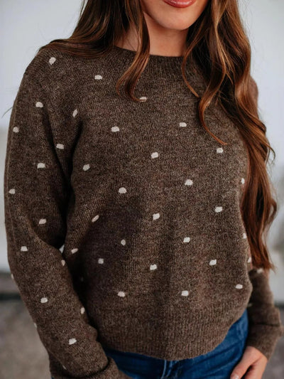 Dotted Print Ribbed Edge Knit Sweater - Knack'd Up