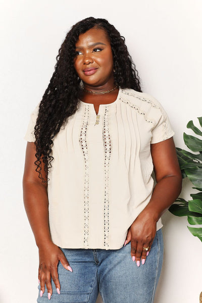Double Take Crochet Buttoned Short Sleeves Top - Knack'd Up