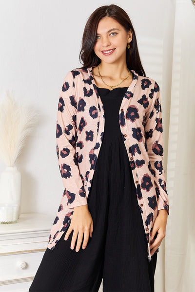 Double Take Printed Button Front Longline Cardigan - Knack'd Up