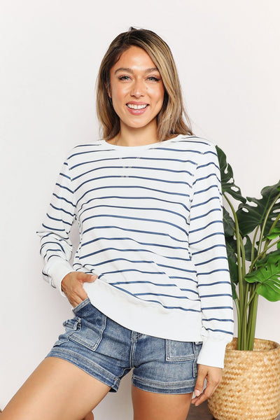 Double Take Striped Long Sleeve Round Neck Top - Knack'd Up